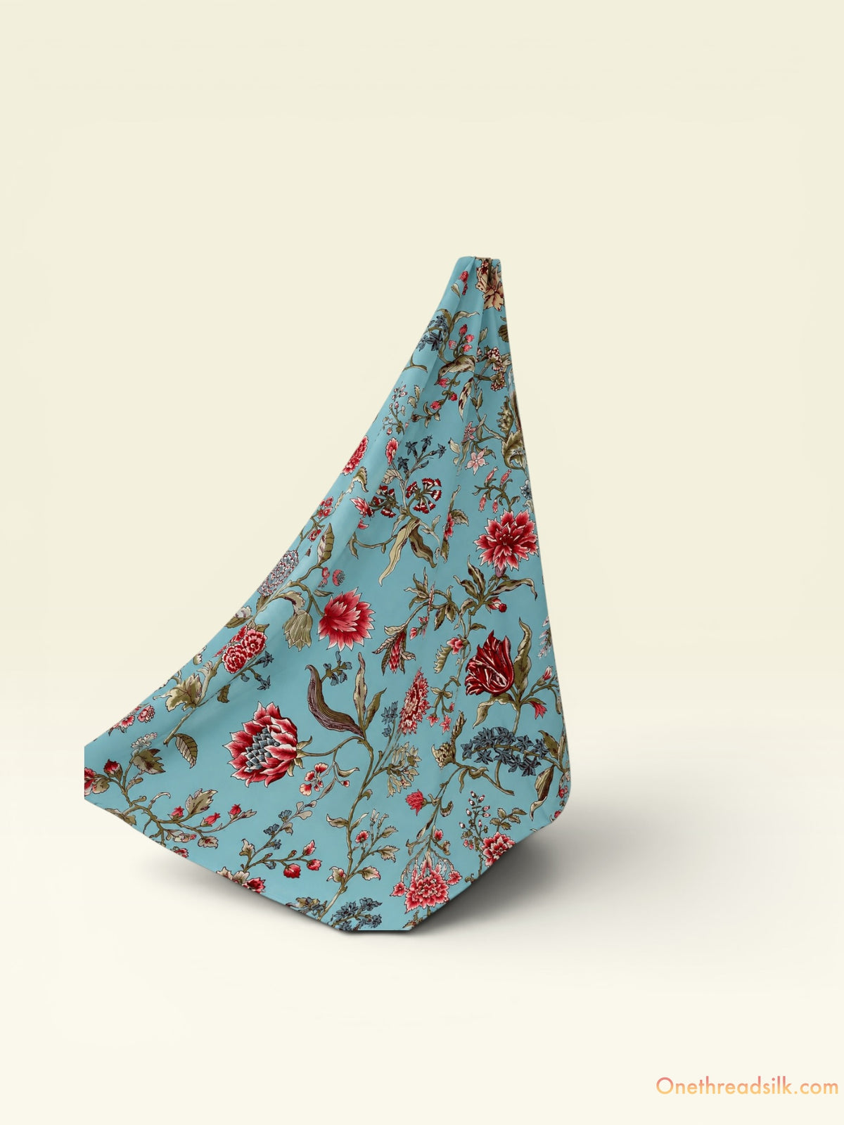 Vietnamese Mulberry Silk Scarf, Turquoise Jacobean Floral, 35x35 Large Square Silk Shawl for Women, Gift for Her