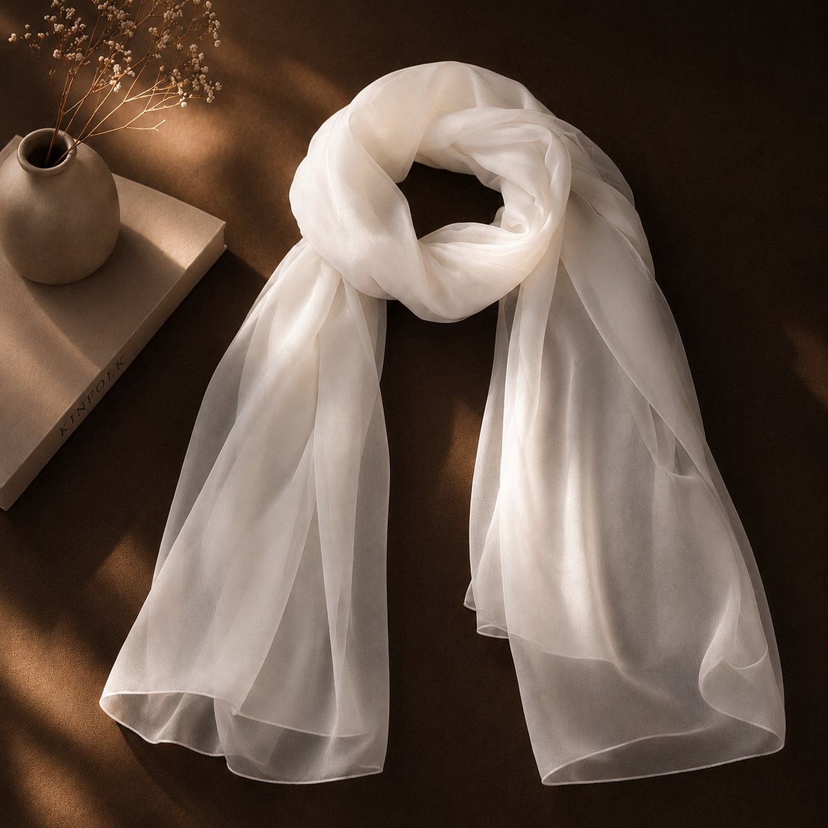 Vietnamese Silk Sheer Wrap, Ivory White, 43x71 Large Lightweight Silk Scarf Shawl for Women, Wedding Gift