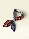 Vietnamese Silk Paisley Bandana Scarf, Navy Burgundy Boho Neckerchief (22x22), Boho Gift for Her