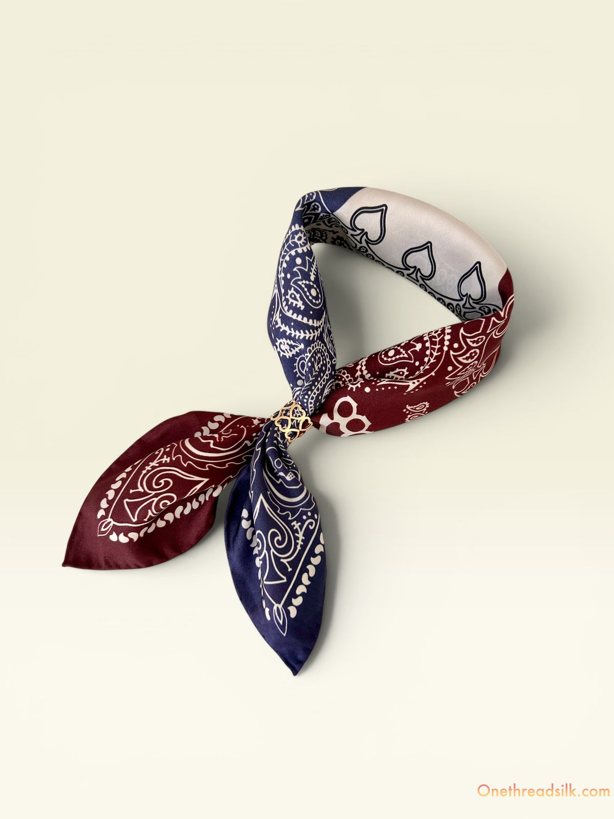 Vietnamese Silk Paisley Bandana Scarf, Navy Burgundy Boho Neckerchief (22x22), Boho Gift for Her