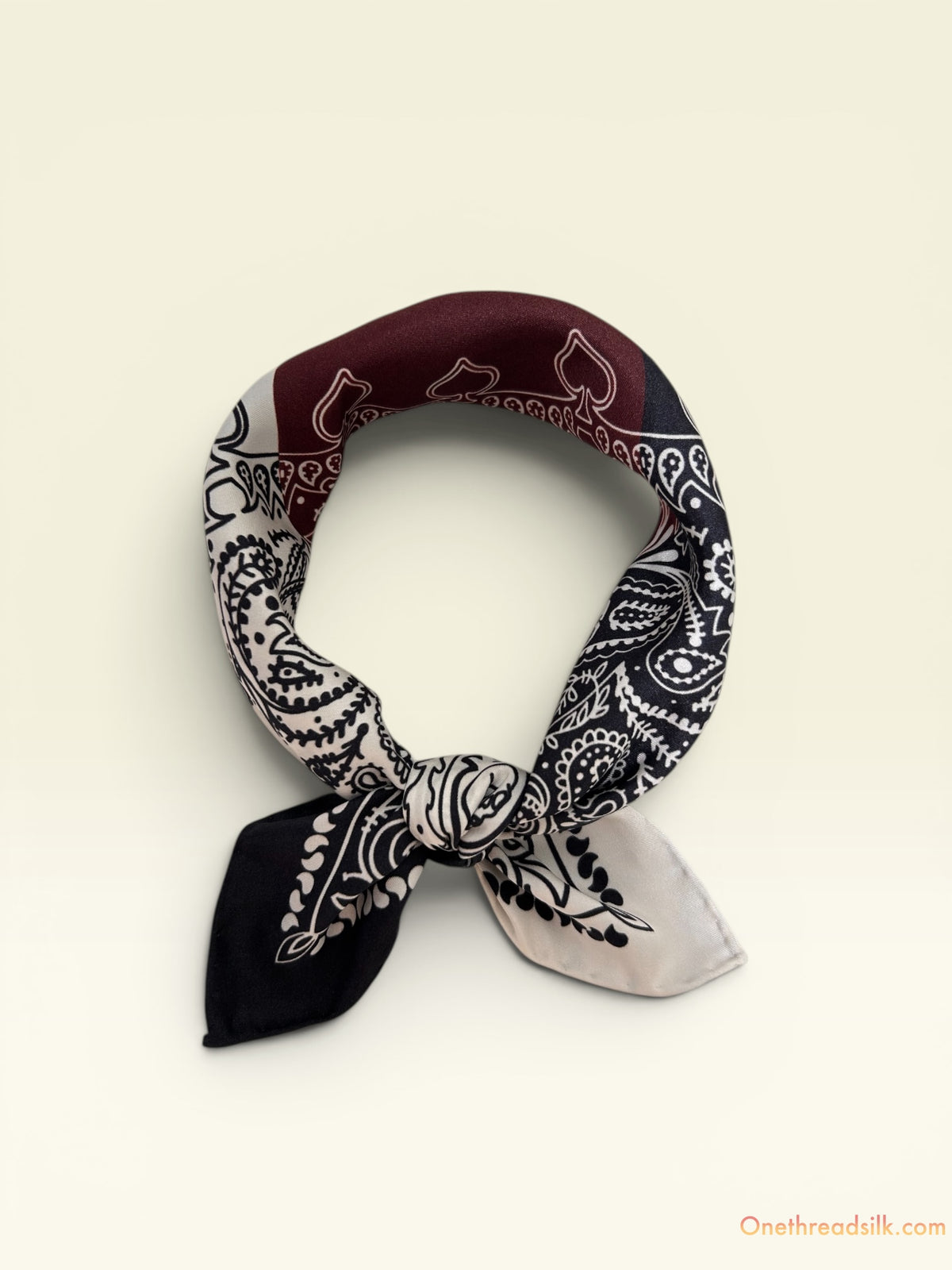 Vietnamese Silk Paisley Bandana Scarf, Navy Burgundy Boho Neckerchief (22x22), Boho Gift for Her