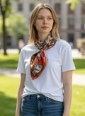 Vietnamese Mulberry Silk Scarf, Multicolor Abstract Print, 35x35 Large Square Silk Neckerchief, Statement Gift